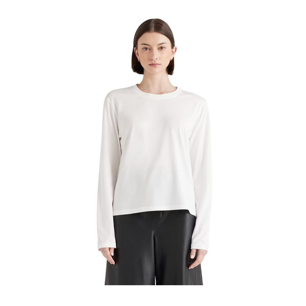 Quince Cotton Modal Relaxed Long Sleeve Tee White Knit XS